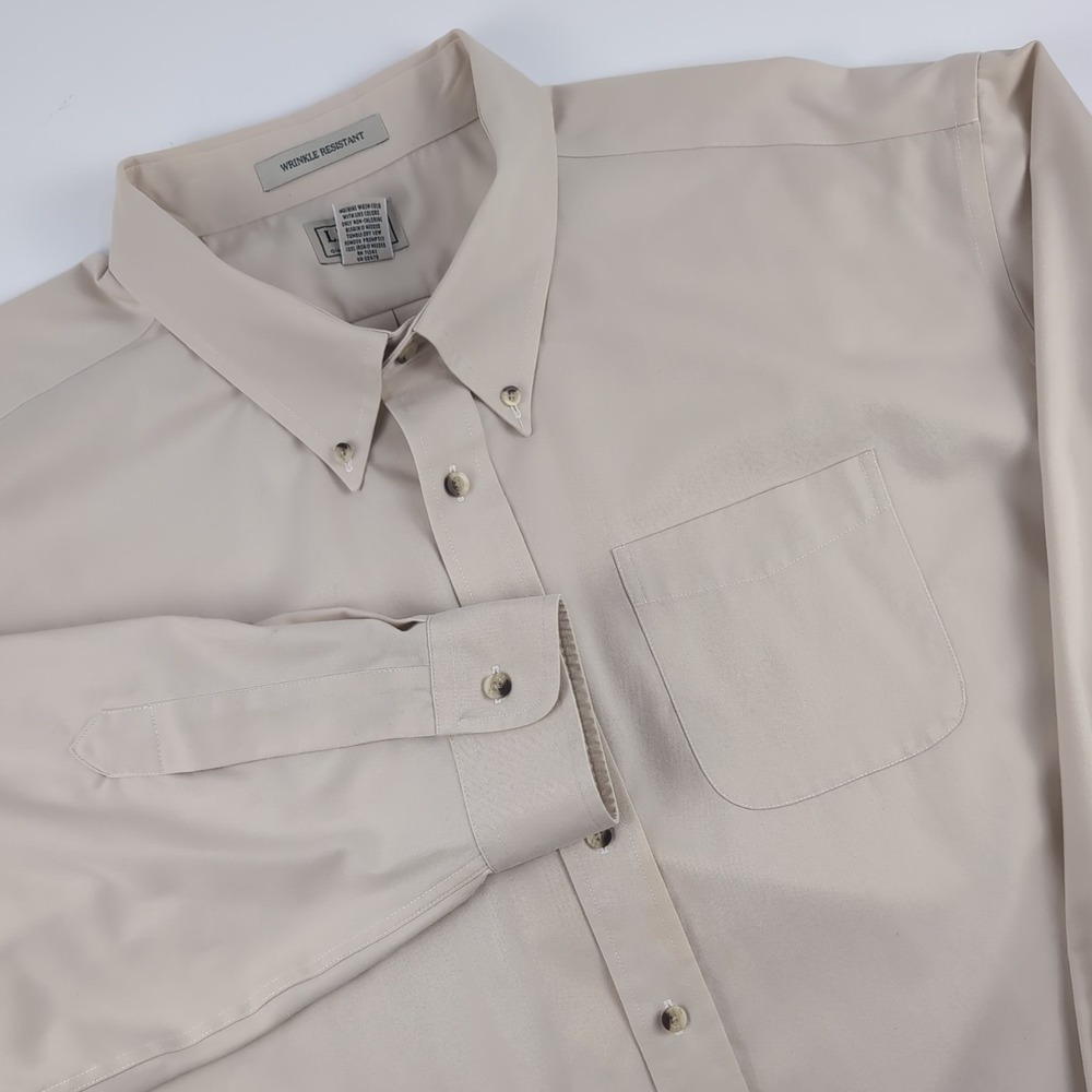L.L. Bean Men's XXXL 3XL Wrinkle Resistant Button Down Long Sleeve Beige Ivory